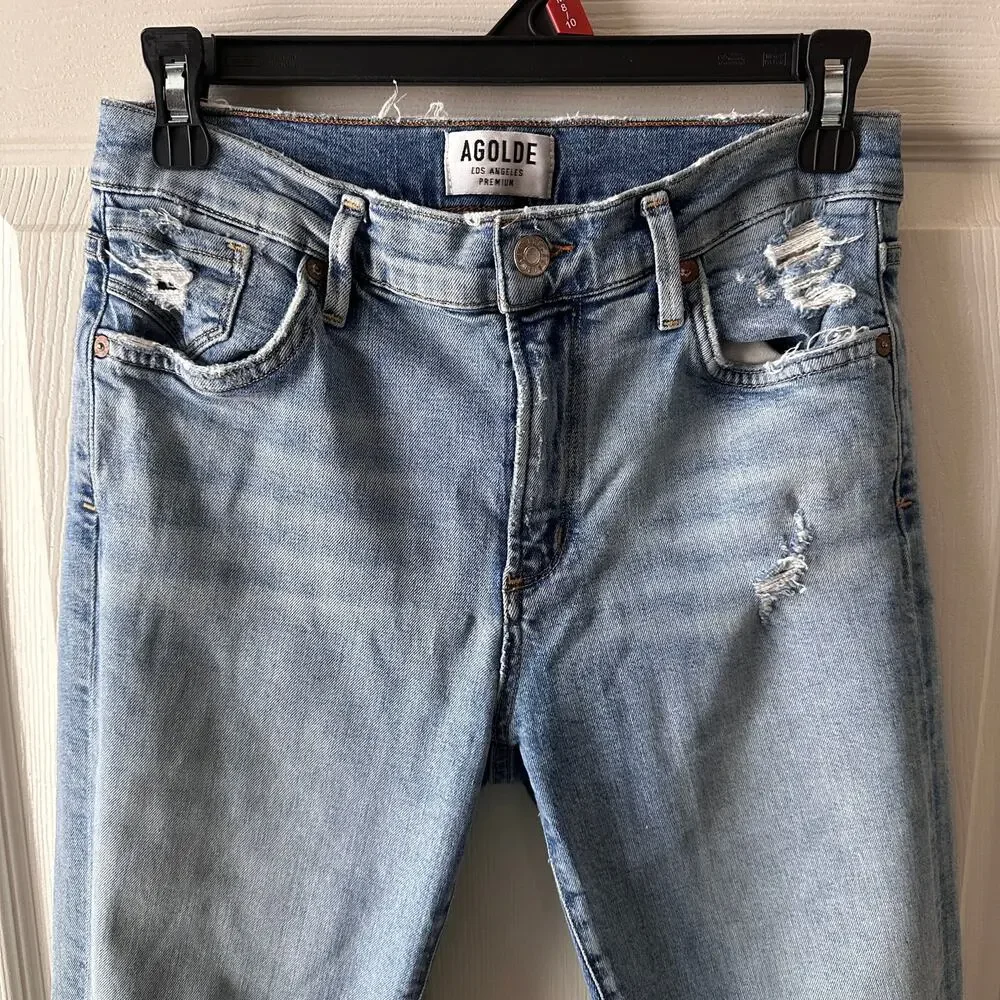 AGOLDE Sophie Crop Vertigo Mid-Rise‎ Skinny Distressed Raw Hem Jeans Size 27 - Picture 4 of 9